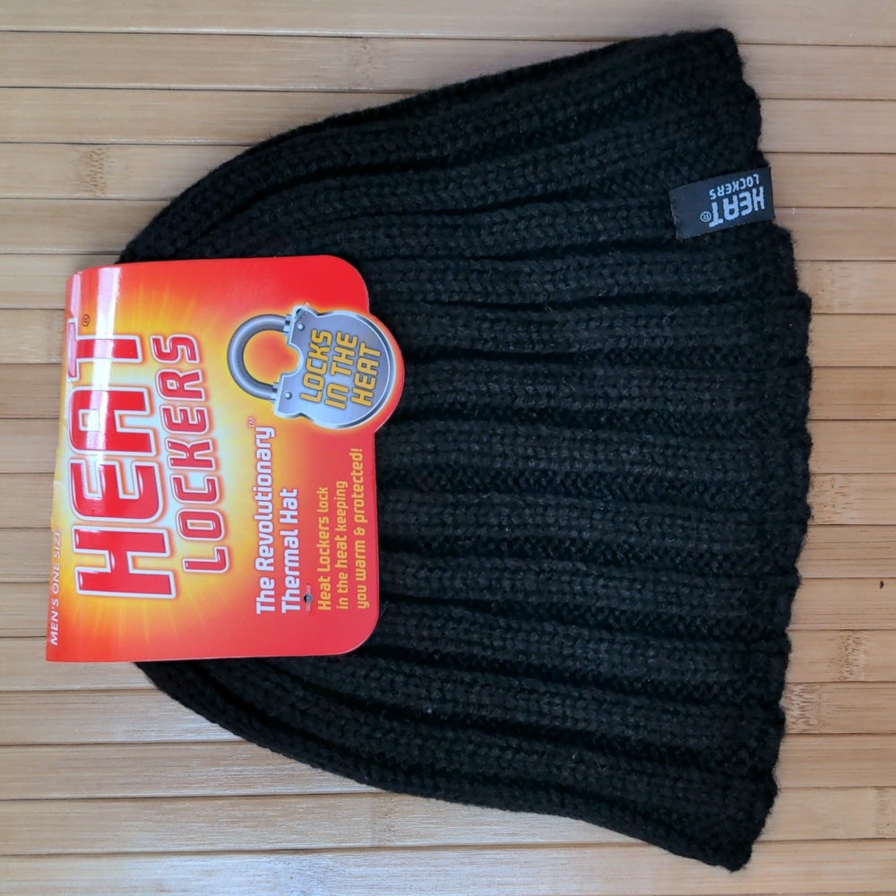 Mens Black Thermal Cable Knit Hat by Heat Lockers NEW